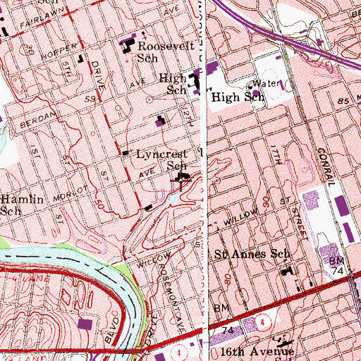 Topographic Map of Lyncrest Park, NJ