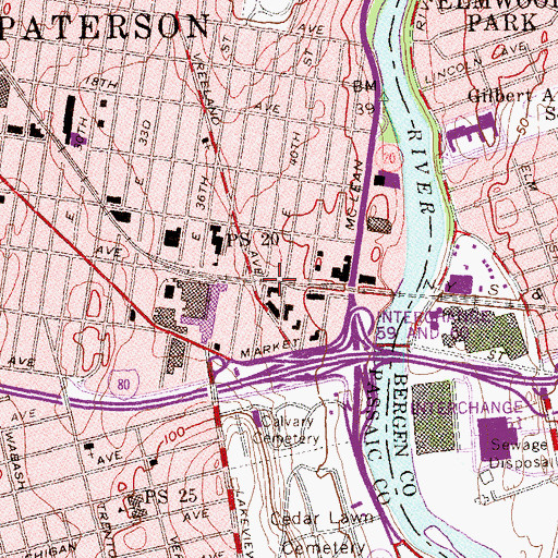 Topographic Map of Vreeland Avenue Station, NJ