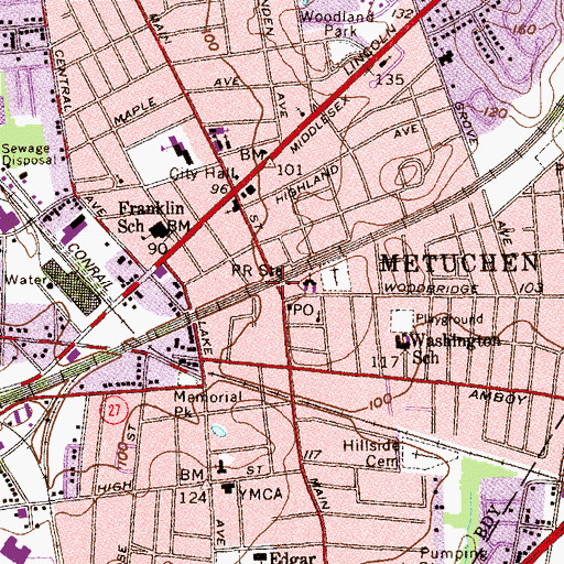 Topographic Map of Metuchen Station, NJ