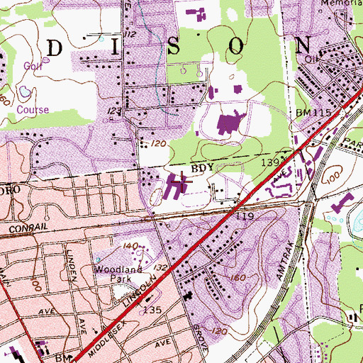 Topographic Map of Metuchen High School, NJ