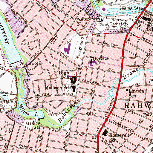 Topographic Map of Rahway High School, NJ