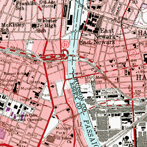 Topographic Map of Bridge Street Bridge, NJ