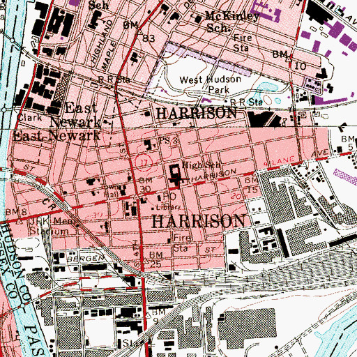 Topographic Map of Harrison High School, NJ
