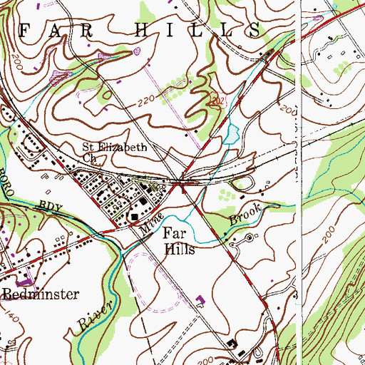 Topographic Map of Far Hills Station, NJ