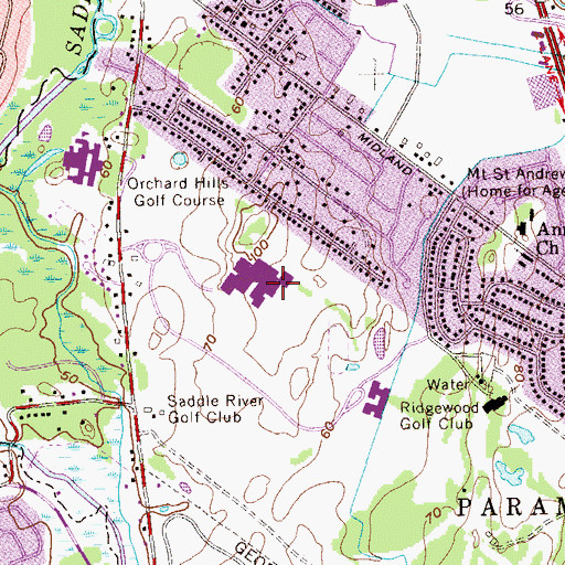 Topographic Map of Bergen Community College, NJ