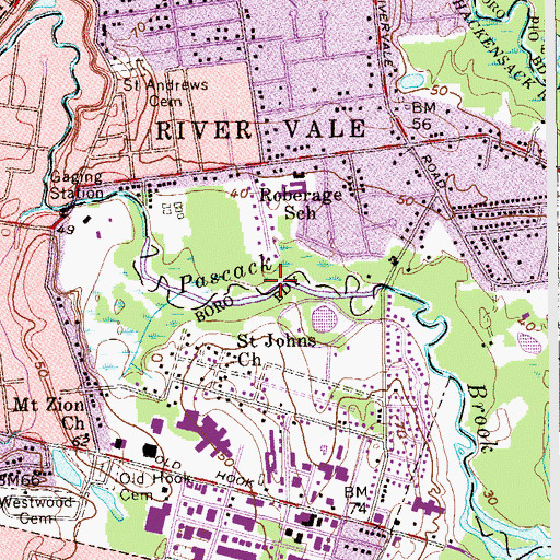 Topographic Map of Pascack Brook County Park, NJ
