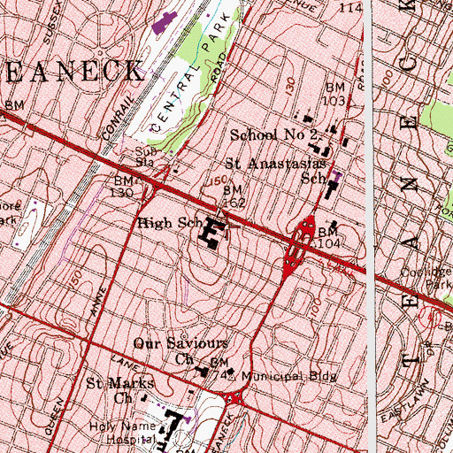 Topographic Map of Teaneck High School, NJ