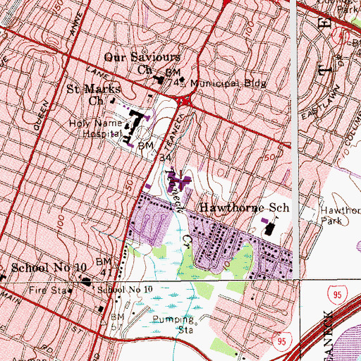 Topographic Map of Thomas Jefferson Middle School, NJ