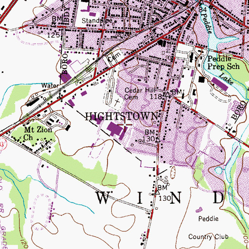 Topographic Map of Hightstown High School, NJ