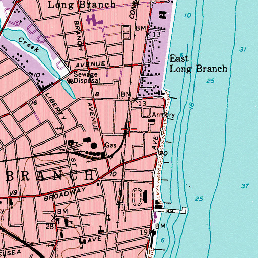 Topographic Map of East Long Branch Station, NJ