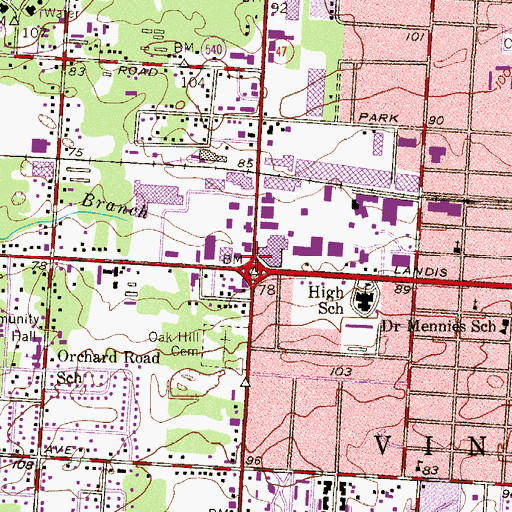 Topographic Map of Vineland Circle, NJ