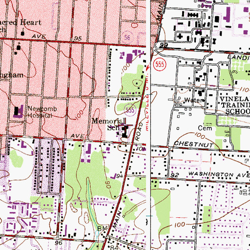 Topographic Map of Memorial Junior High School, NJ