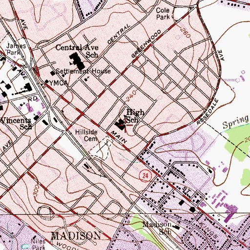 Topographic Map of Madison Junior School, NJ