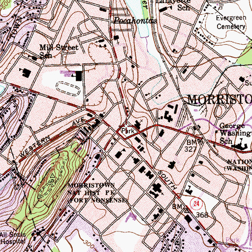 Topographic Map of Morristown Green, NJ