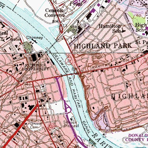Topographic Map of Albany Street Bridge, NJ