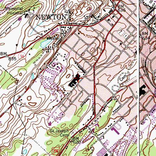 Topographic Map of Newton High School, NJ