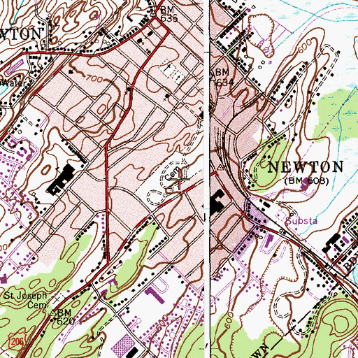 Topographic Map of Newton Cemetery, NJ