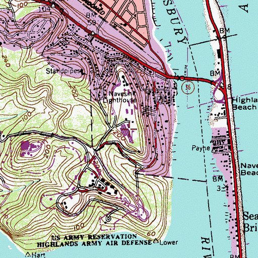 Topographic Map of Henry Hudson Regional High School, NJ