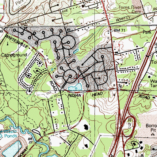 Topographic Map of Bamberry Estates, NJ