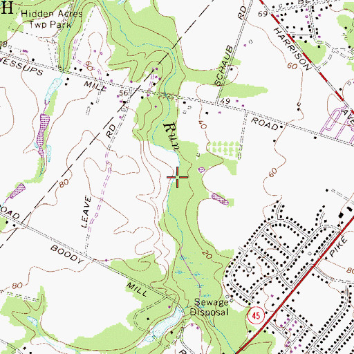 Topographic Map of Jeesups Mill Lake, NJ