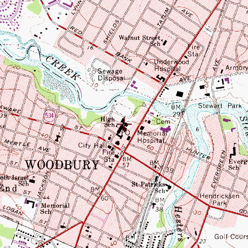Topographic Map of Woodbury Junior Senior High School, NJ
