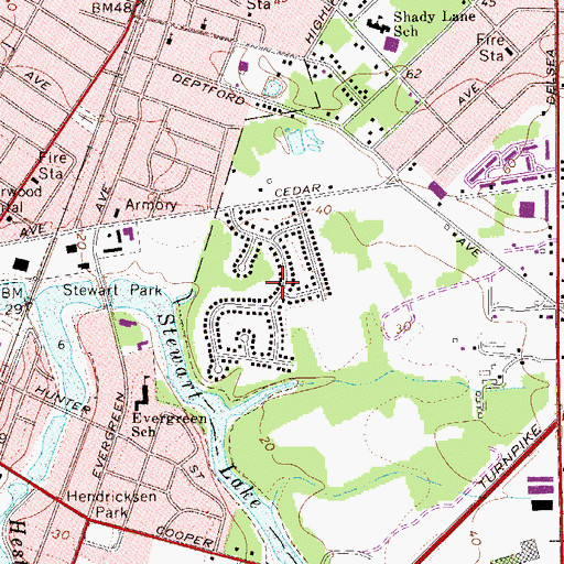 Topographic Map of Woodbury Gardens, NJ