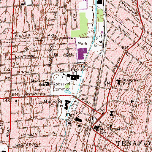 Topographic Map of Tenafly Middle School, NJ