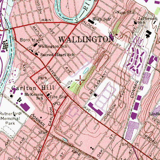 Topographic Map of Wallington County Park, NJ