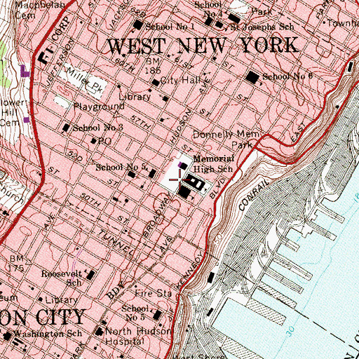 Topographic Map of Memorial Park, NJ