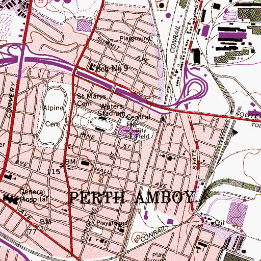 Topographic Map of Perth Amboy High School, NJ