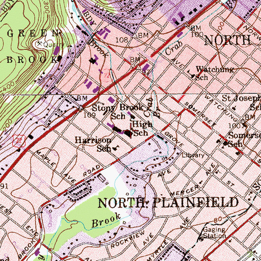 Topographic Map of North Plainfield High School, NJ