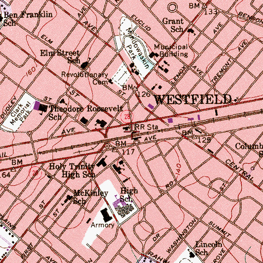 Topographic Map of Westfield Station, NJ