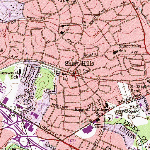 Topographic Map of Short Hills Station, NJ