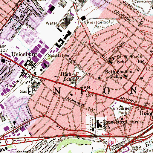 Topographic Map of Burnet Middle School, NJ