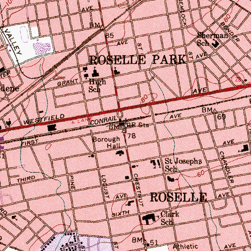 Topographic Map of Roselle Park Station, NJ