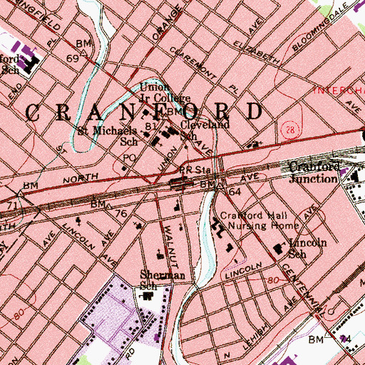 Topographic Map of Cranford Station, NJ