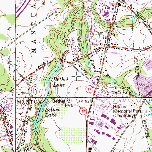 Topographic Map of Bethel Mill Park, NJ