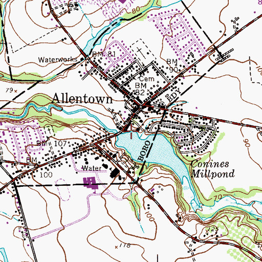 Topographic Map of Allentown Dam, NJ