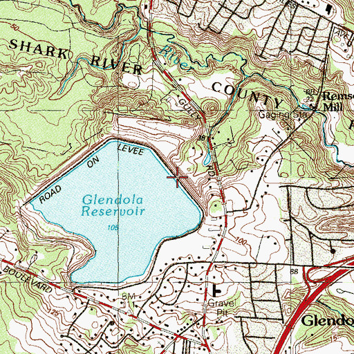 Topographic Map of Glendola Reservoir Dam, NJ
