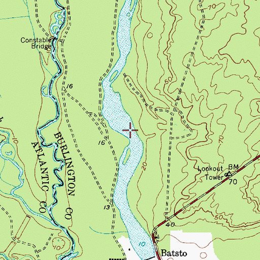 Topographic Map of Batsto Lake, NJ