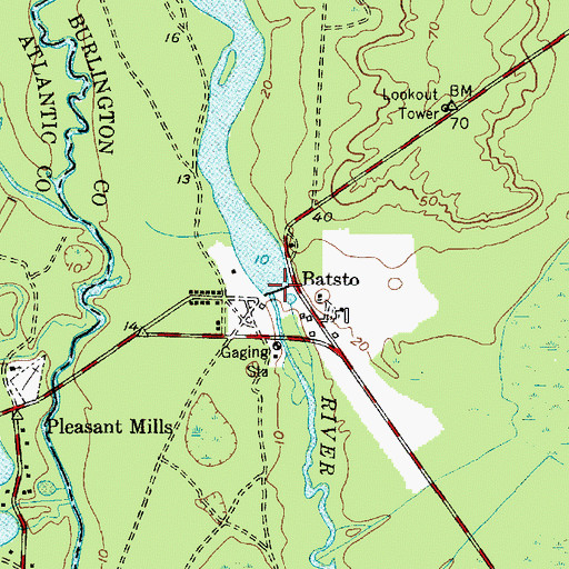 Topographic Map of Batsto Dam, NJ