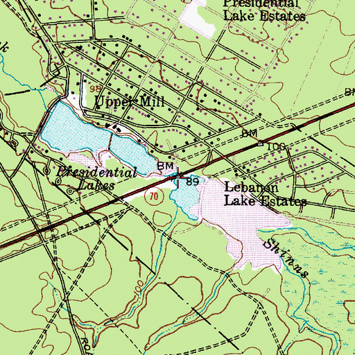 Topographic Map of Lebanon Lake Dam, NJ