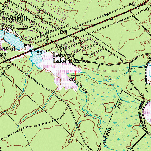 Topographic Map of Lebanon Lake, NJ