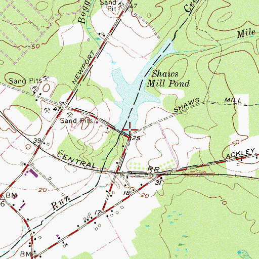 Topographic Map of Shaws Mill Pond Dam, NJ