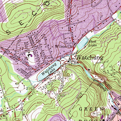 Topographic Map of Watchung Lake Dam, NJ