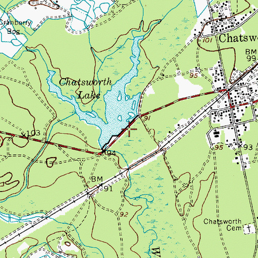 Topographic Map of Chatsworth Lake Dam, NJ