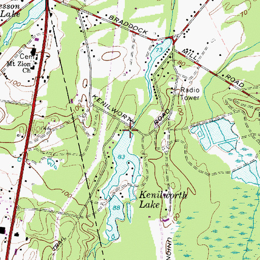 Topographic Map of Kenilworth Lake Dam, NJ