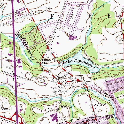 Topographic Map of Lake Topanemus Dam, NJ
