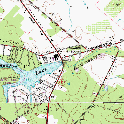 Topographic Map of Hammonton Lake Dam, NJ