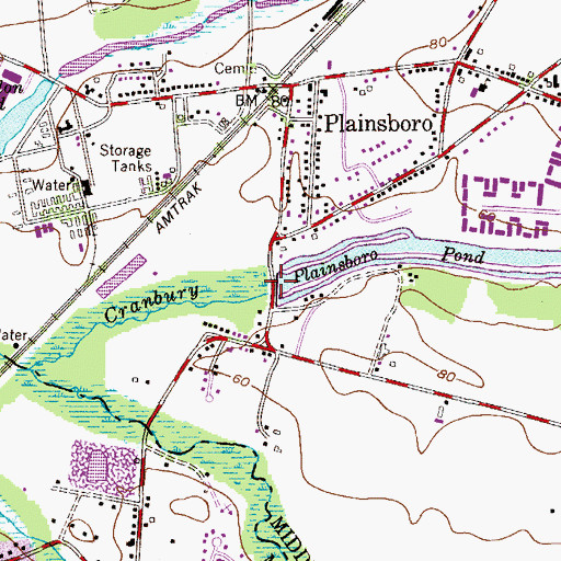 Topographic Map of Plainsboro Pond Dam, NJ